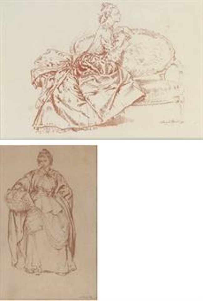 Angelique; and Study of a lady, in costume holding a basket by William Russell Flint