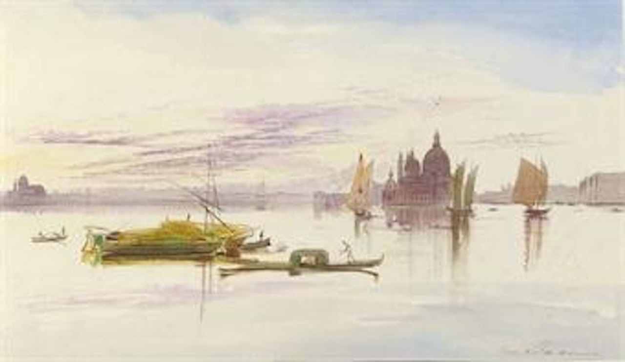 Santa Maria della Salute from the Lagoon, sunset by Edward Lear