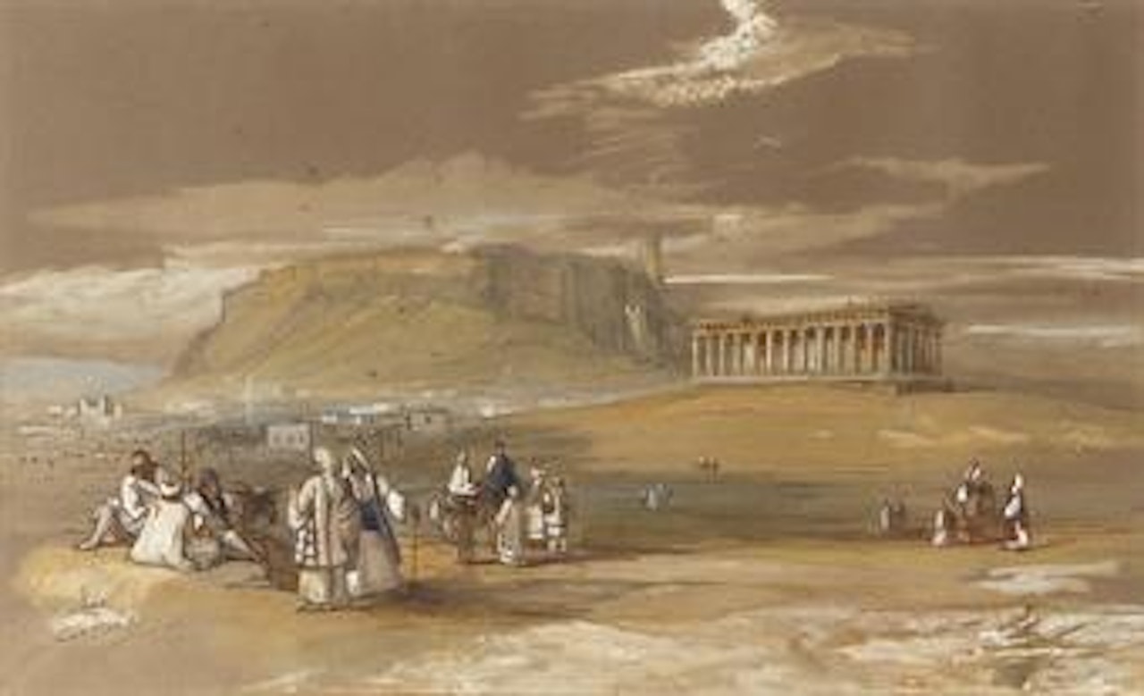 View of the Acropolis and the temple of Hephaistos, Athens by Edward Lear