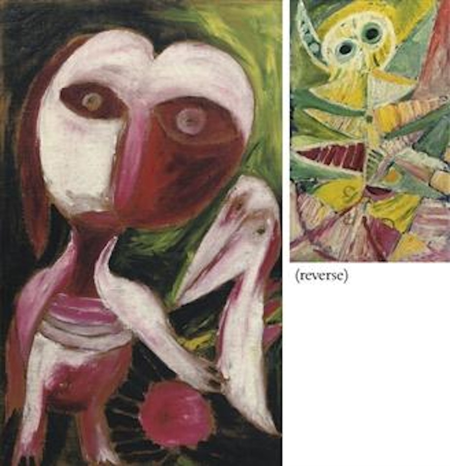 Man with red bird (recto); Mask (verso) by Carl-Henning Pedersen
