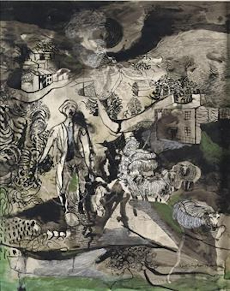 Landscape with sheep and shepherd by Keith Vaughan