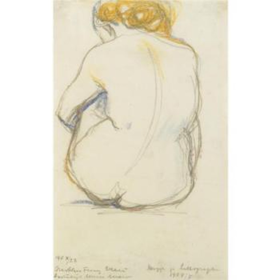Kleine Aktskizze I (Sitzender Frauenakt Von Rückwärts Gesehen) (Little Nude Sketch I, Seated Female Nude, Back View) by Franz Marc