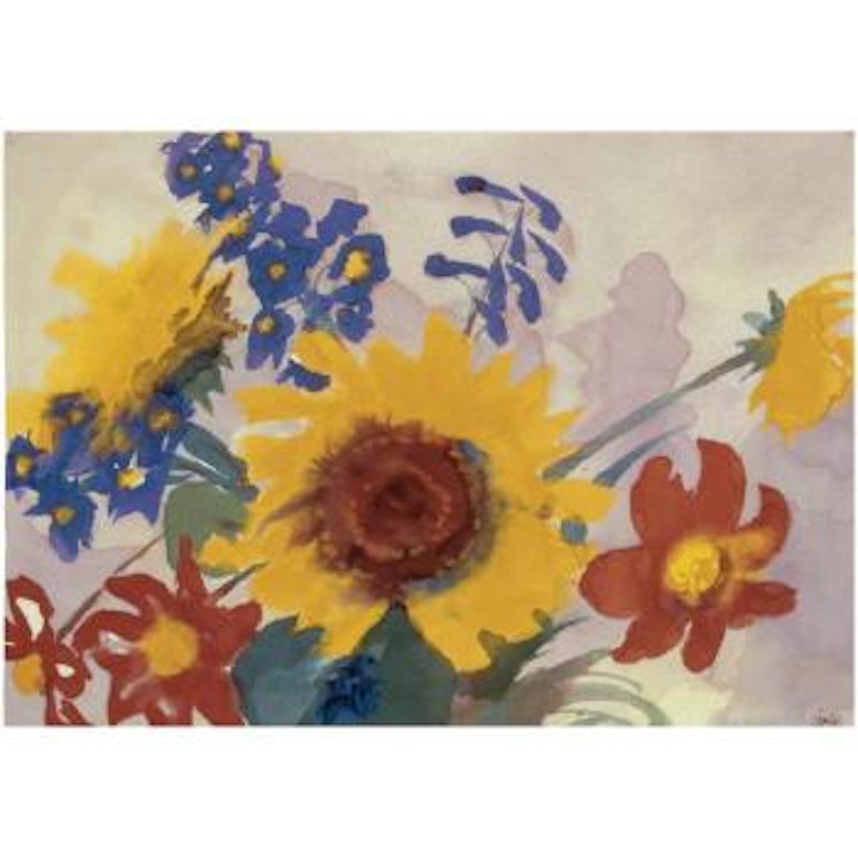 Herbstblumen (Sonnenblume, Dahlien, Rittersporn) (Autumn Flowers, Sunflower, Dahlias, Delphinium) by Emil Nolde