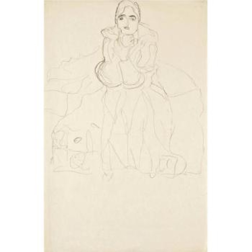 Sitzende Von Vorne, Mit Aufgestütztem Kinn (Seated Woman Frontal View, Chin Resting) by Gustav Klimt