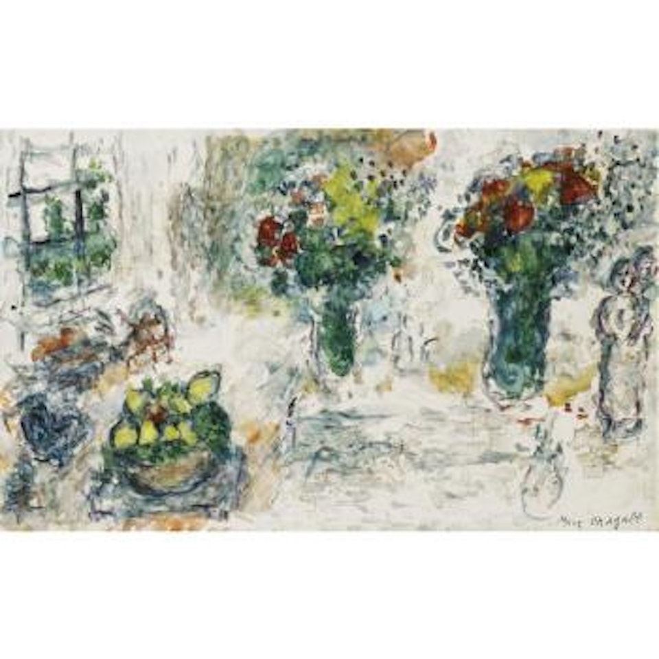 Nature Morte Et Deux Bouquets Dans L'atelier by Marc Chagall