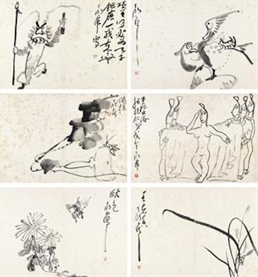 Opera Figures, Birds and Flowers by Ding Yanyong