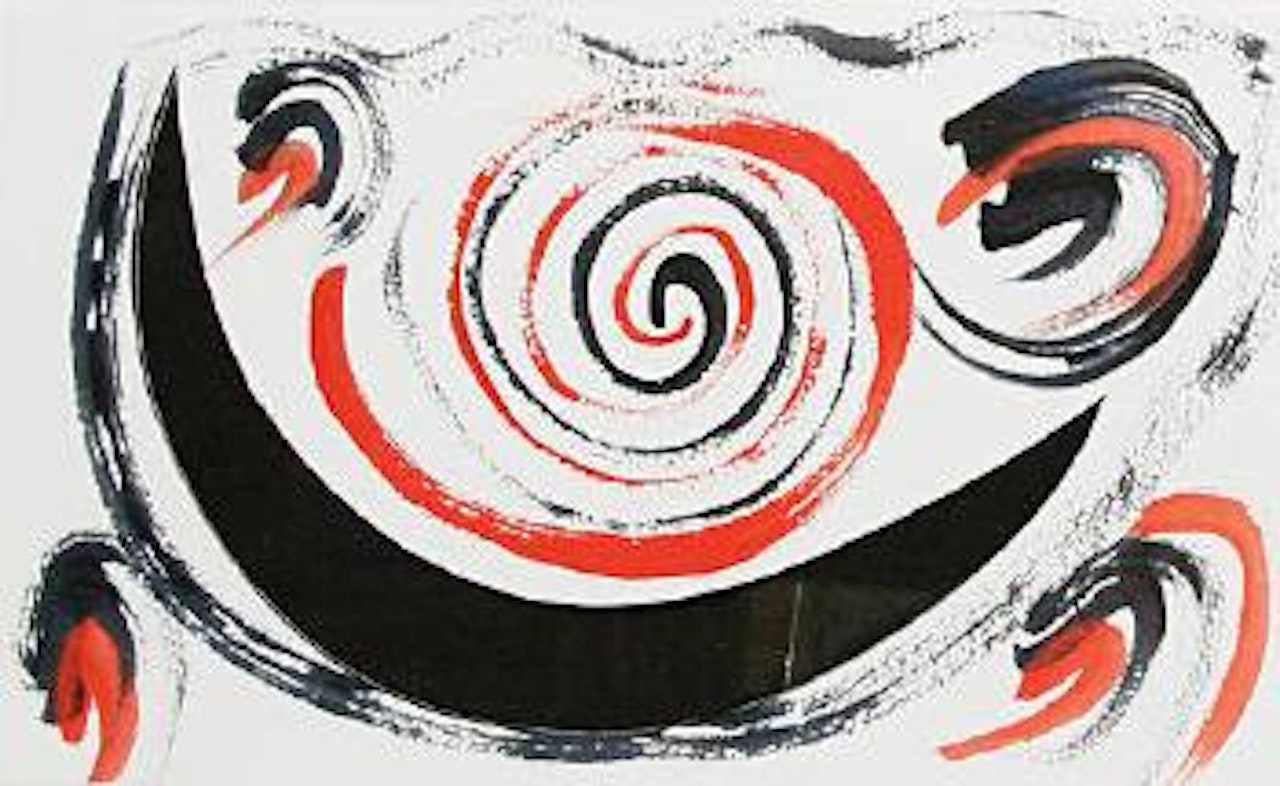 Red and black spiral with crescent by Terry Frost