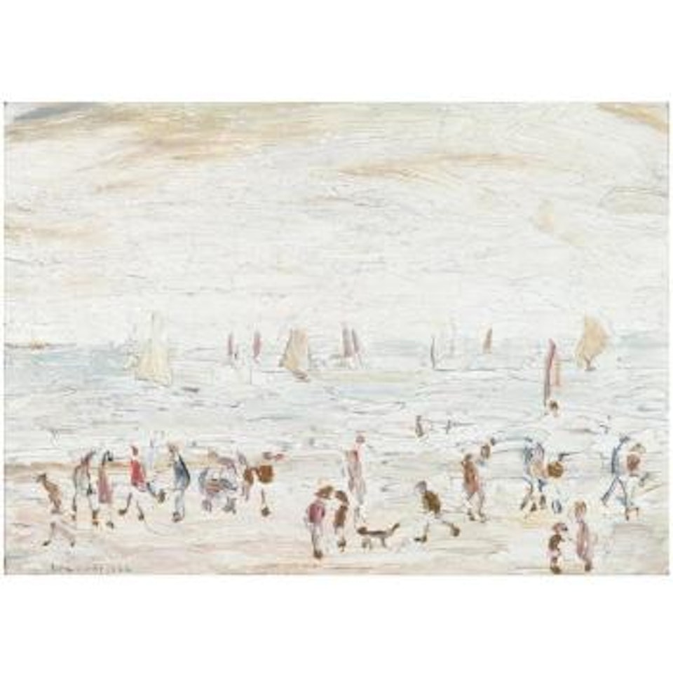 Figures And Yachts At The Beach by Laurence Stephen Lowry