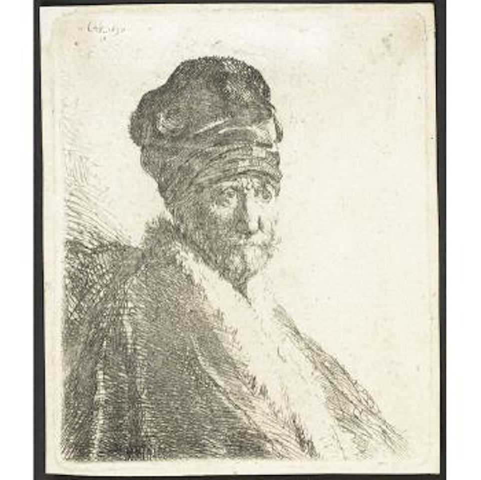 Bust of a man wearing a high cap, three-quarters right: the artist's father by Attributed to Rembrandt Harmensz van Rijn