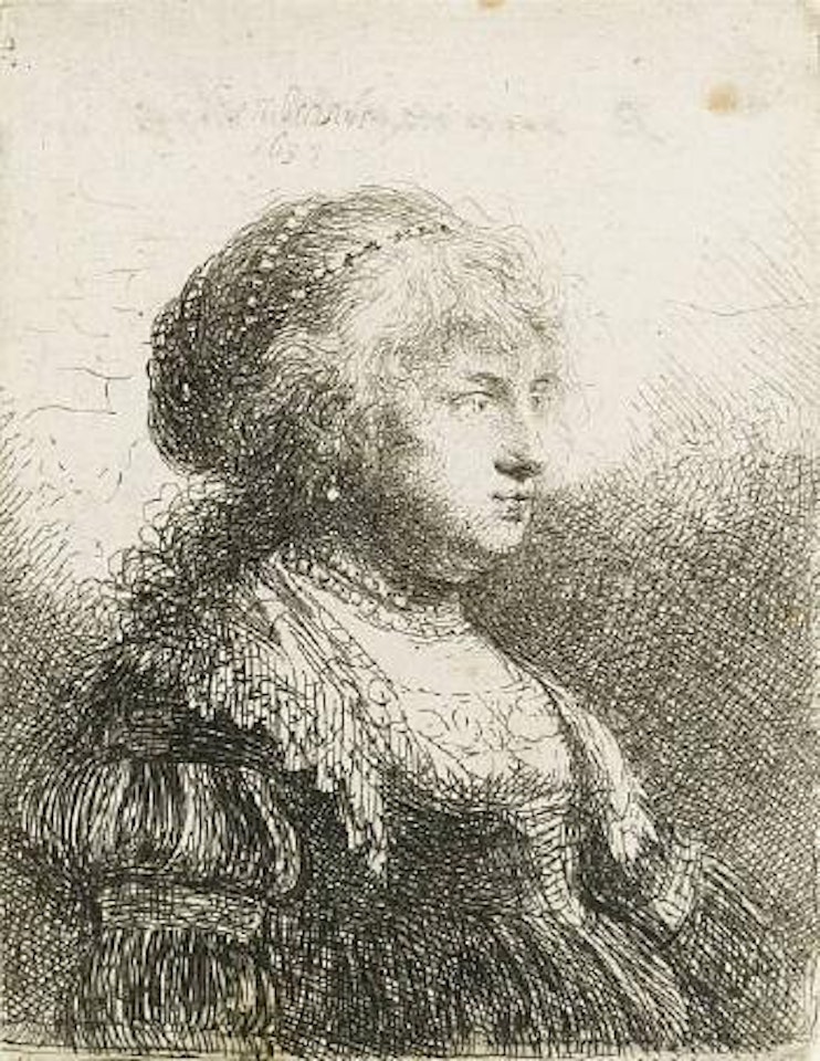 Saskia with pearls in her hair by Attributed to Rembrandt Harmensz van Rijn