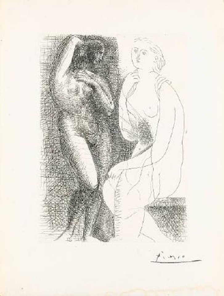 Femme nue devant une statue by Pablo Picasso