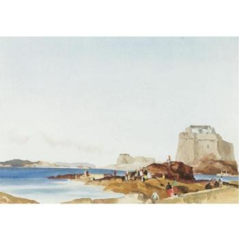 Figures On The Shore At St. Malo, Brittany by William Russell Flint