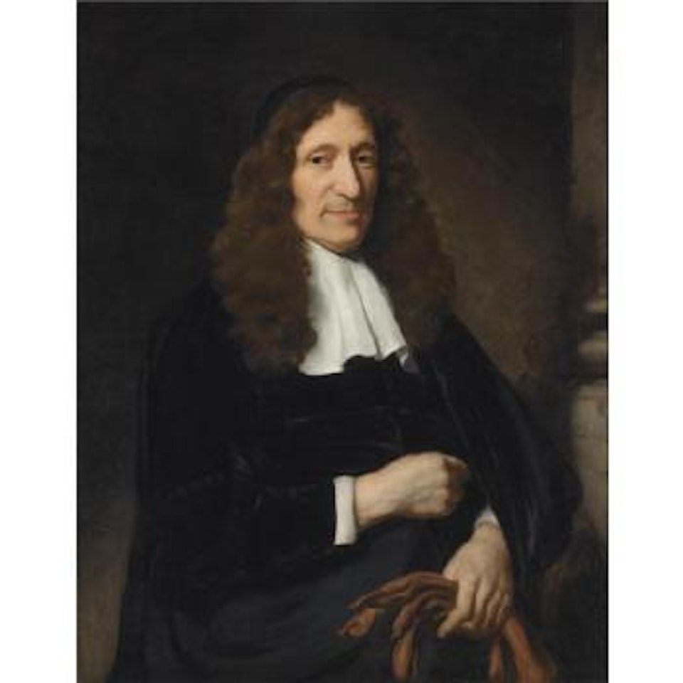 Portrait Of A Gentleman, Standing Three-quarter Length, Holding A Pair Of Brown Gloves In His Left Hand by Nicolaes Maes