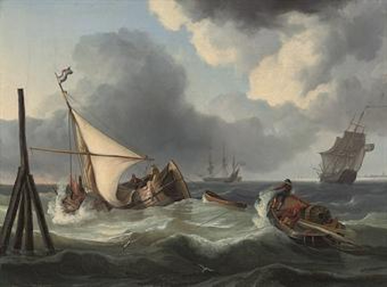 Fishermen wrestling with the swell at high tide, off the mouth of the Scheldt by Charles Martin Powell