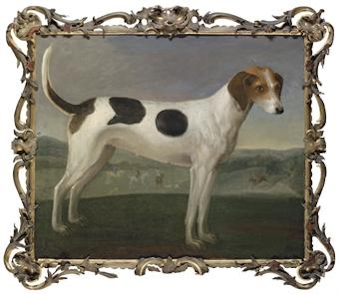 A hound in a landscape, a hunt beyond by John Wootton