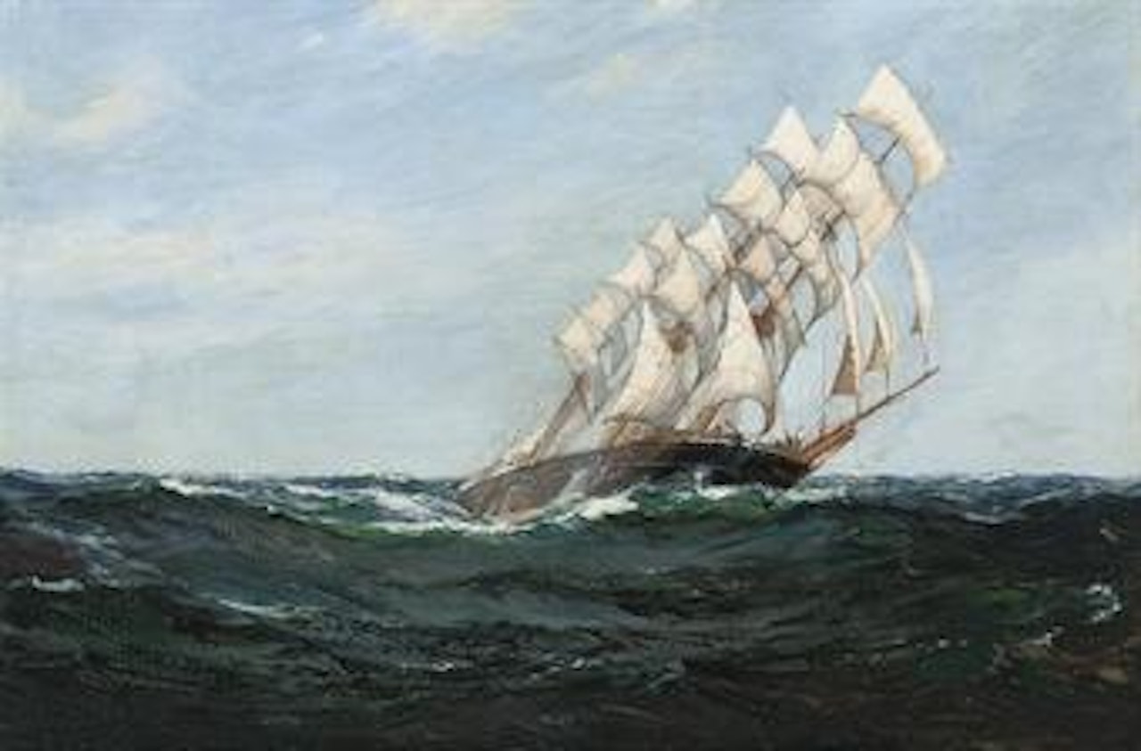 Cracking along with one rail under by Montague Dawson