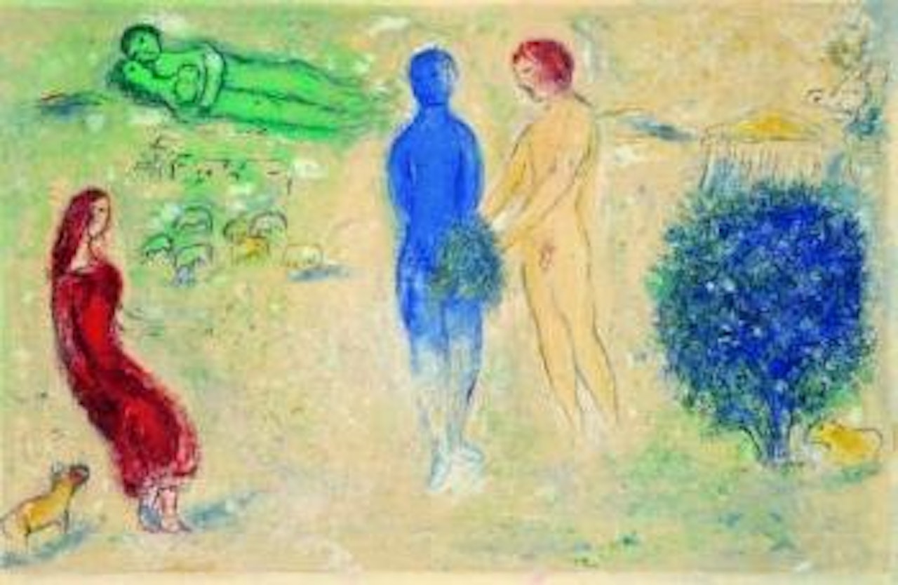 Le Jugement de Chloé (Sunned along all sides ca. 0,8 cm from the edge. Verso remains of former mounting along all sides. Verso yellowed spots. Otherwise in good condition) by Marc Chagall
