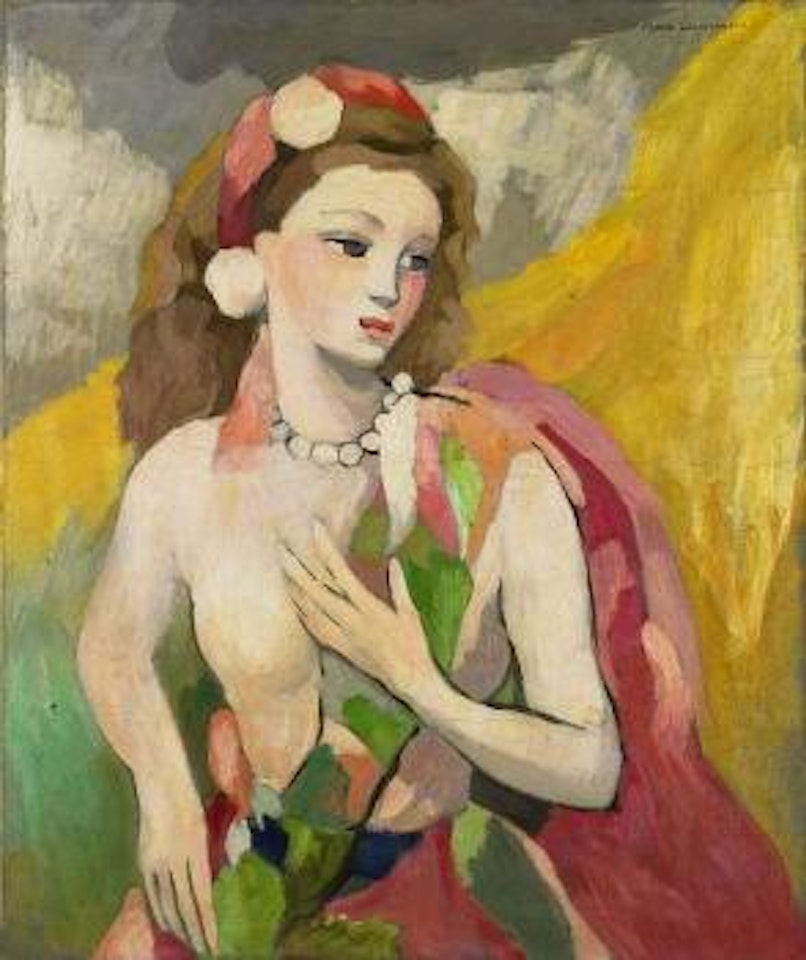 Femme en Buste au collier de perles et a l'écharpe sur l'épaule gauche by Marie Laurencin
