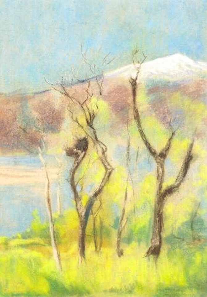 Baume vor Berglandschaft by Lesser Ury