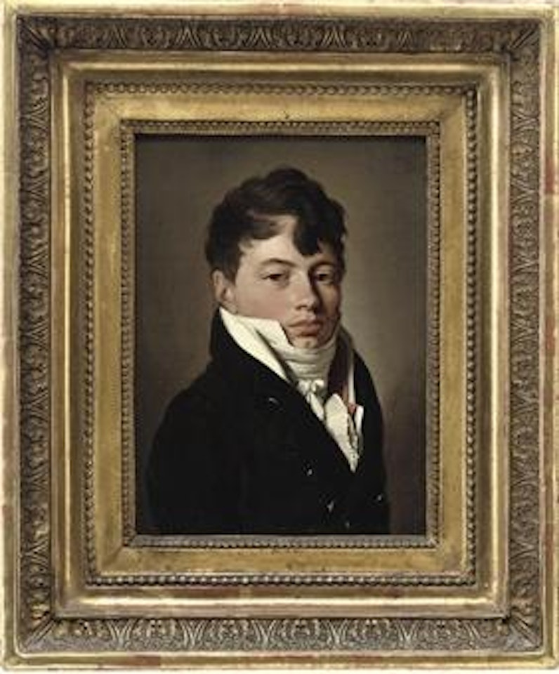 Portrait of a gentleman, bust-length, in black coat, red waistcoat and white cravat by Louis-Leopold Boilly
