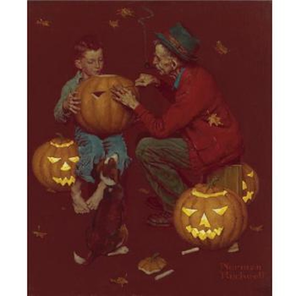 Old Man And Boy: Halloween by Norman Rockwell