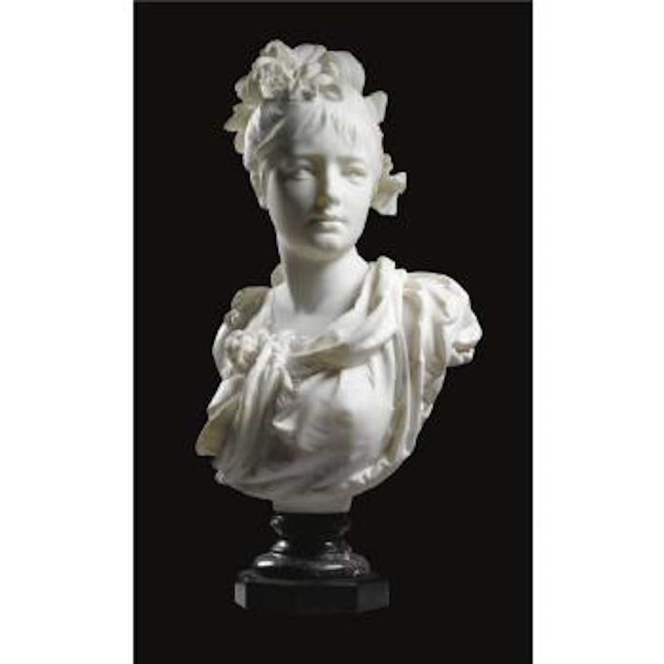 A Bust Of Girl With Flowers by Albert-Ernest Carrier-Belleuse
