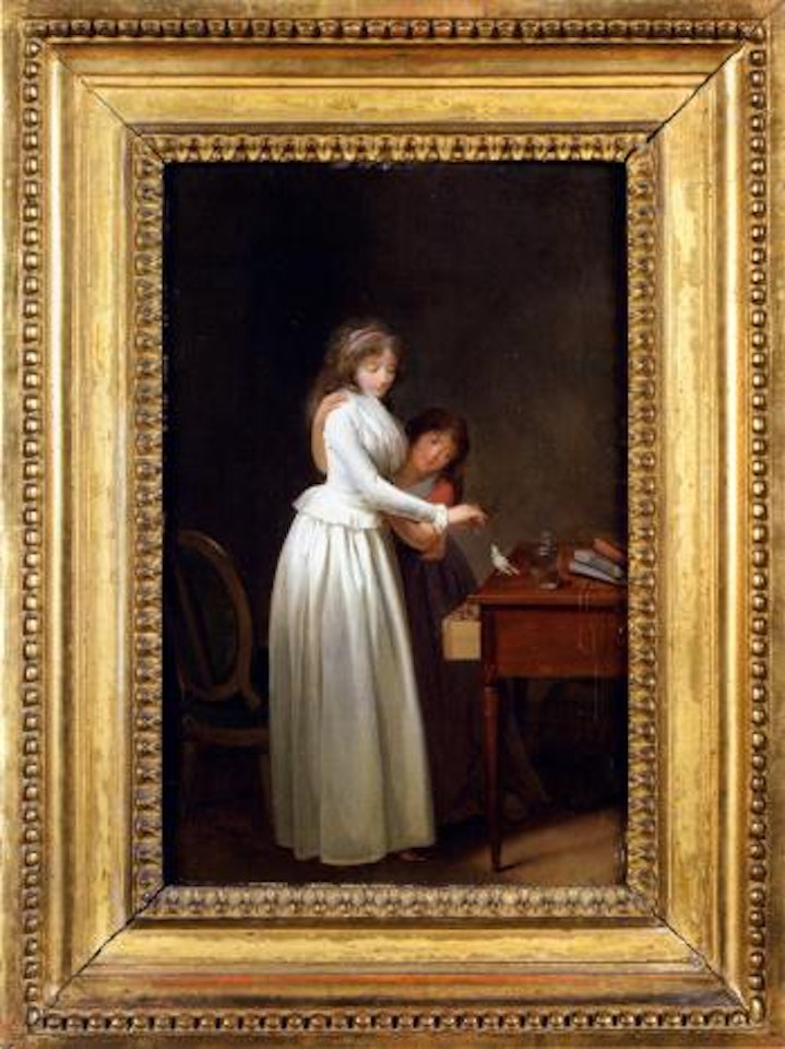 Jeune mere et sa fille donnant le becquee a un oiseau by Louis-Leopold Boilly