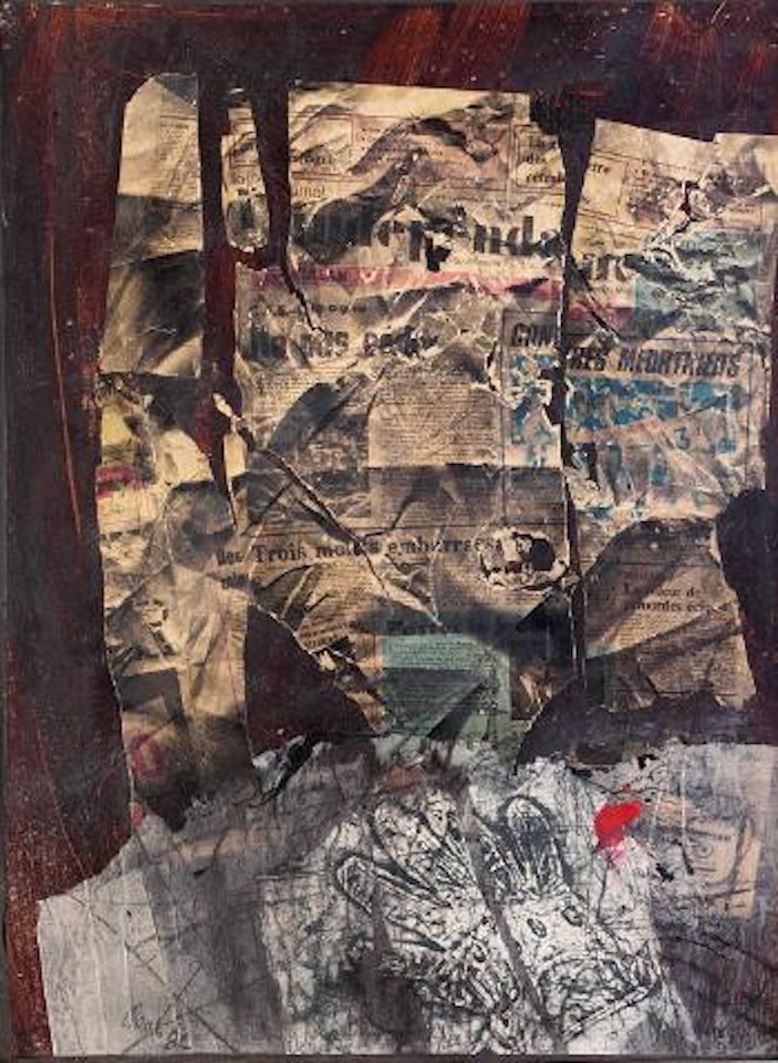 Crumpled newspaper and glove by Antoni Clavé