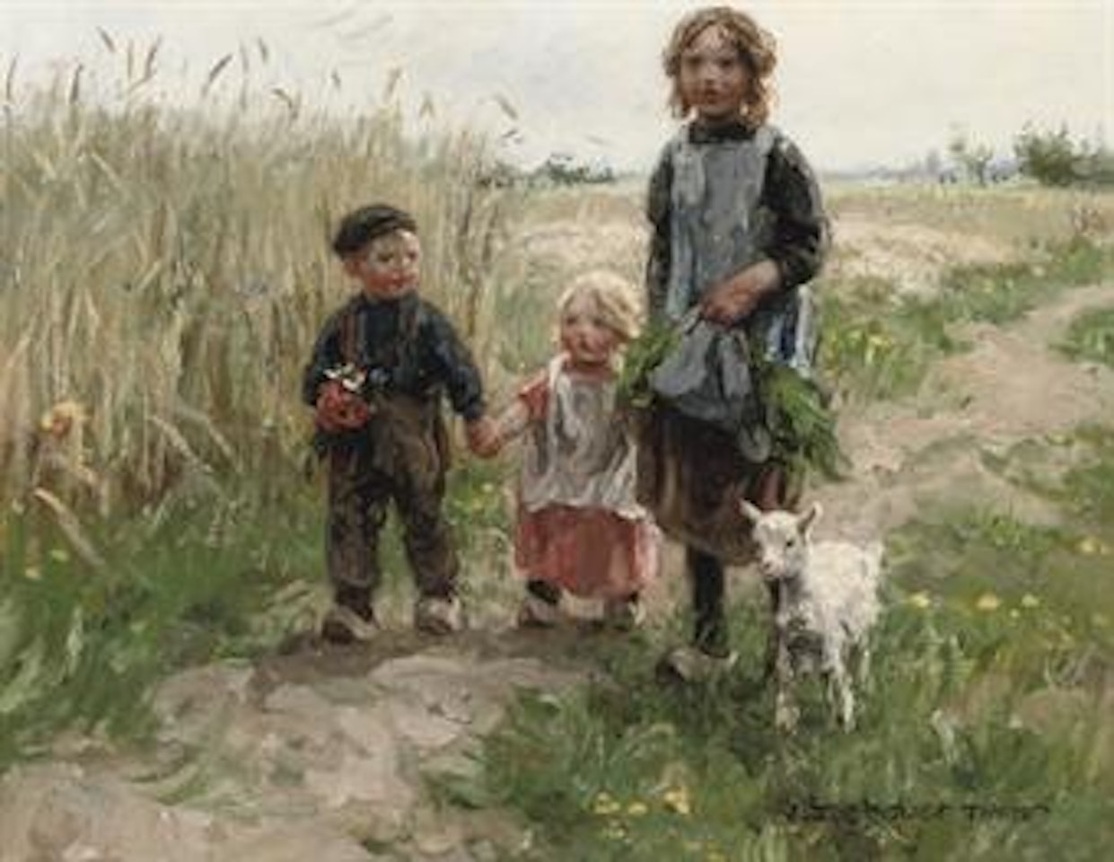 Children walking through a meadow by Jan Zoetelief Tromp