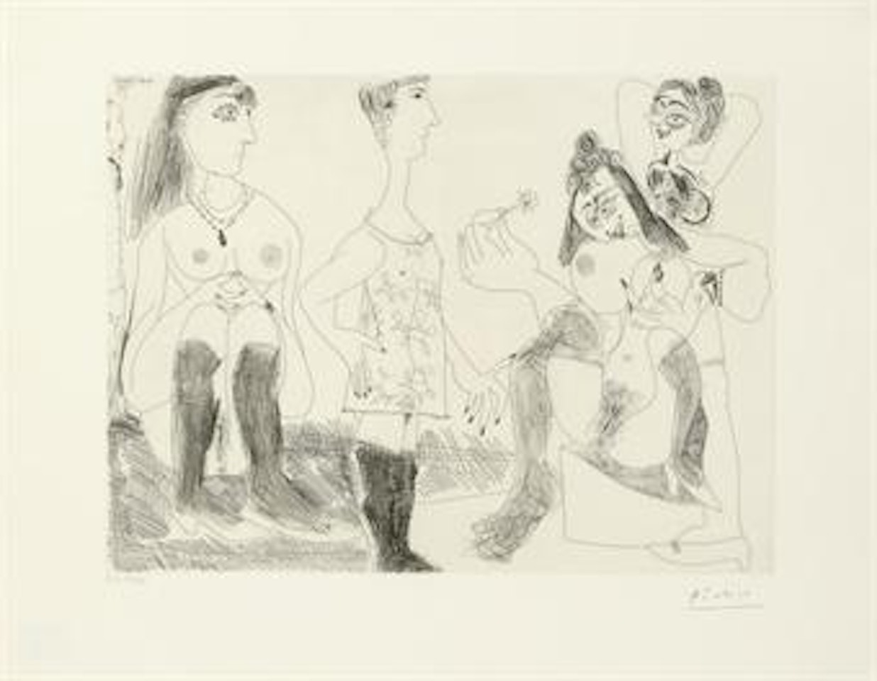 Degas songeant, filles entre elles, from La SÃ©rie 156 (B. 1965; Ba. 1974 IIBb) by Pablo Picasso