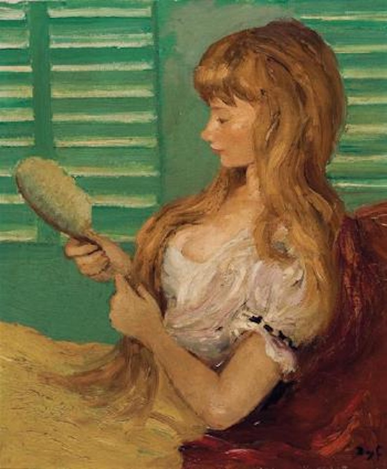 Young girl with hair brush by Marcel Dyf