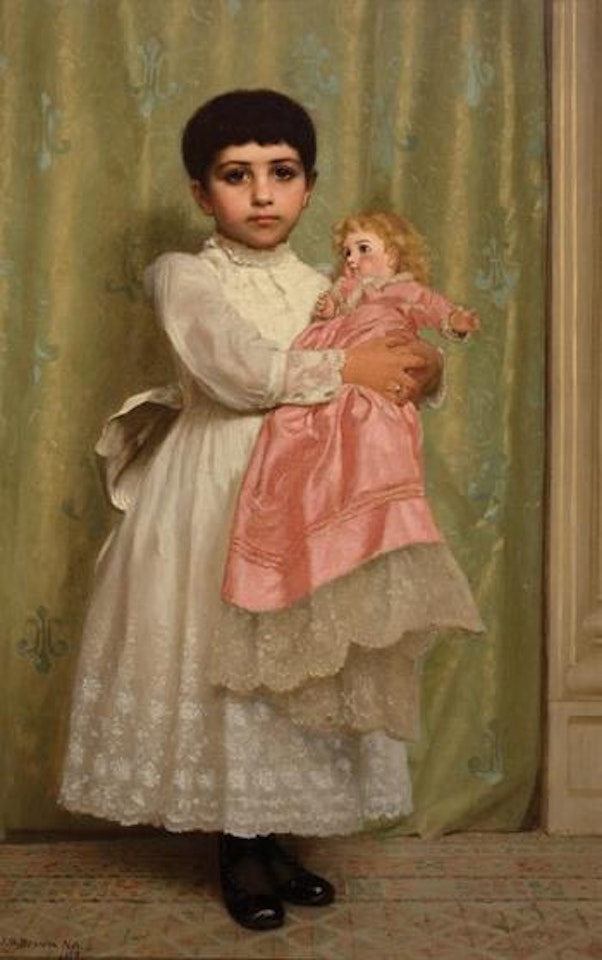 Little girl with her doll by John George Brown