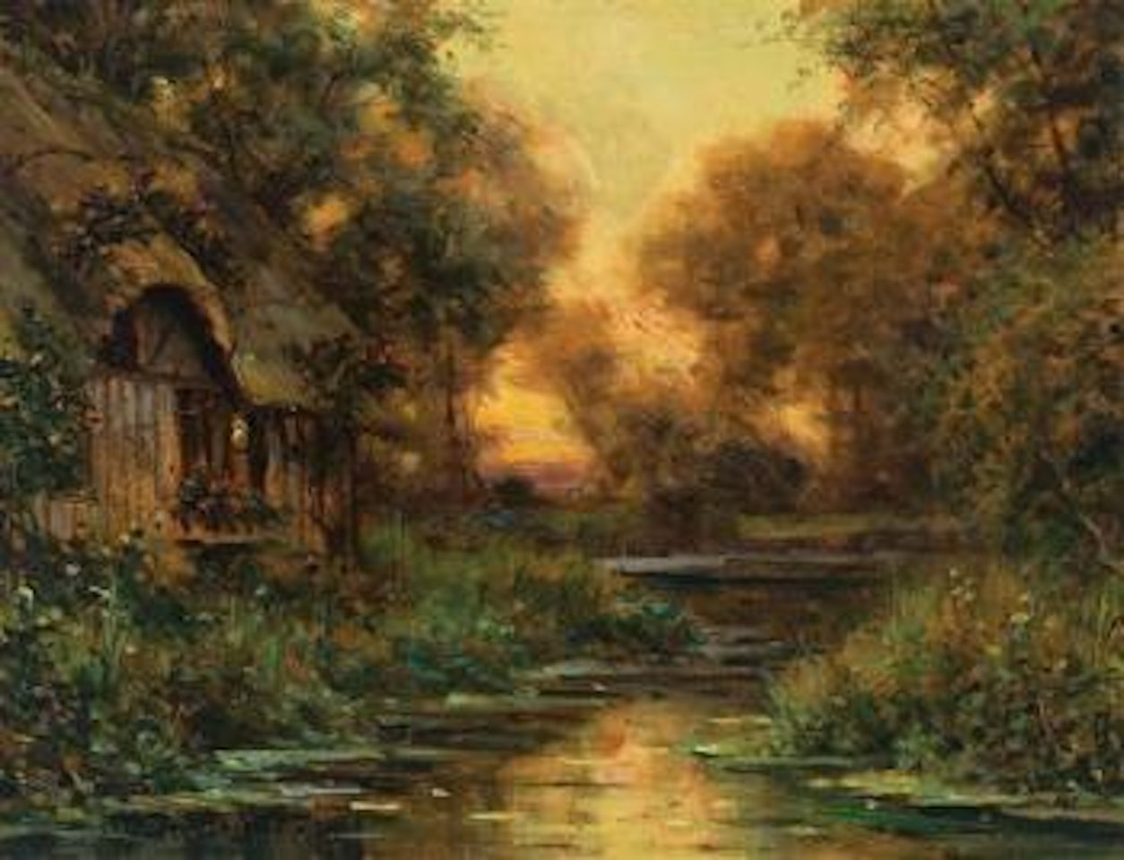 Cottage along a stream by Louis Aston Knight