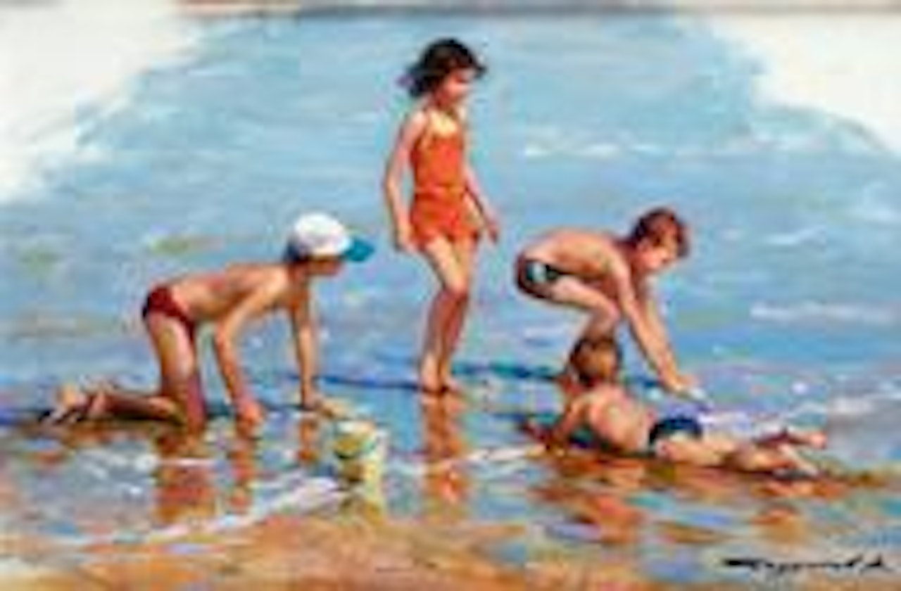 Children at the seashore by Constantin Razoumov