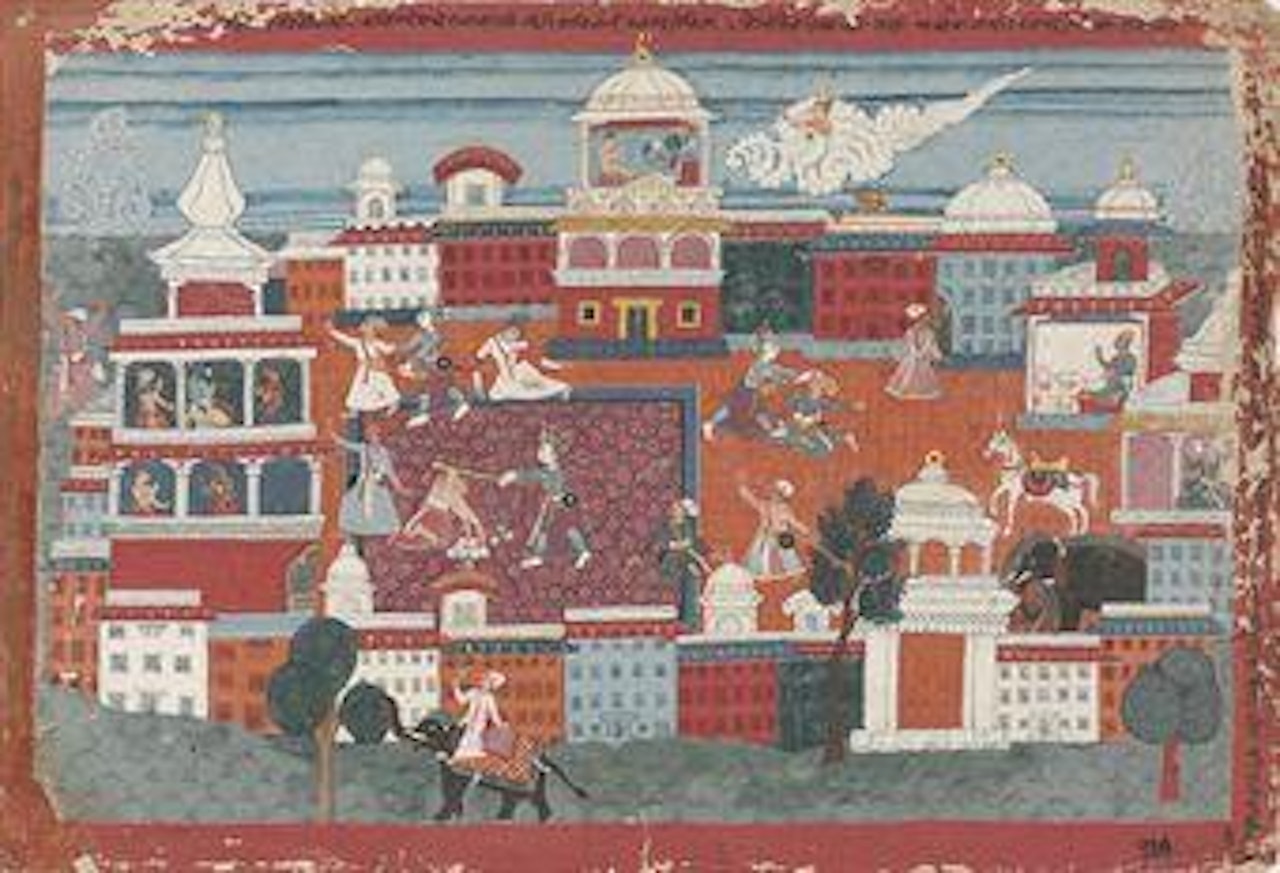 A Folio from the Bhagavata Purana: Balarama slaying Rukmi by Nepalese School