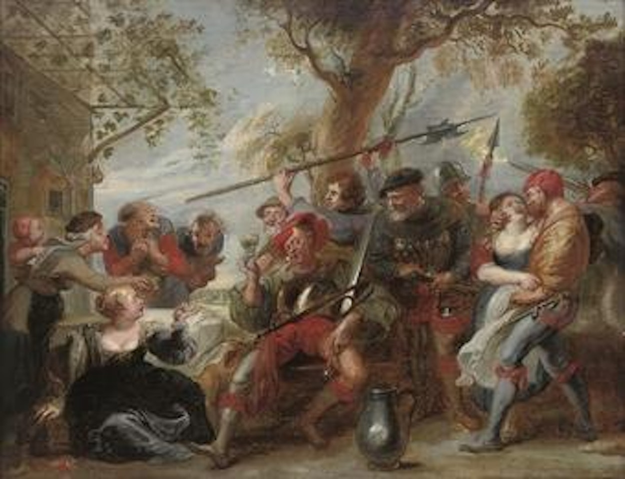 Don Quixote and troops of La Santa Hermandad outside a tavern by Peter Paul Rubens