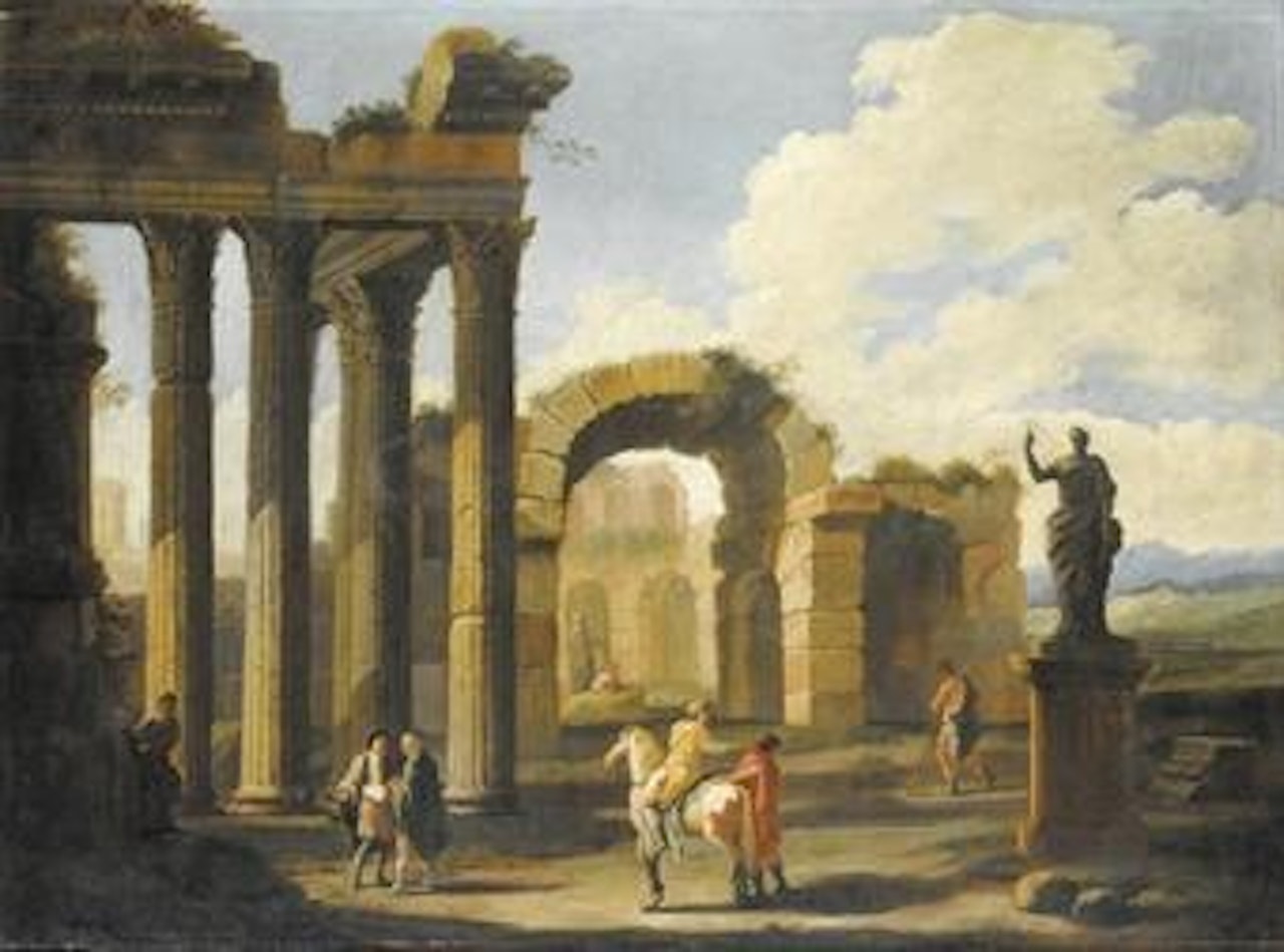 Capriccio con rovine romane e architetture by Neapolitan School