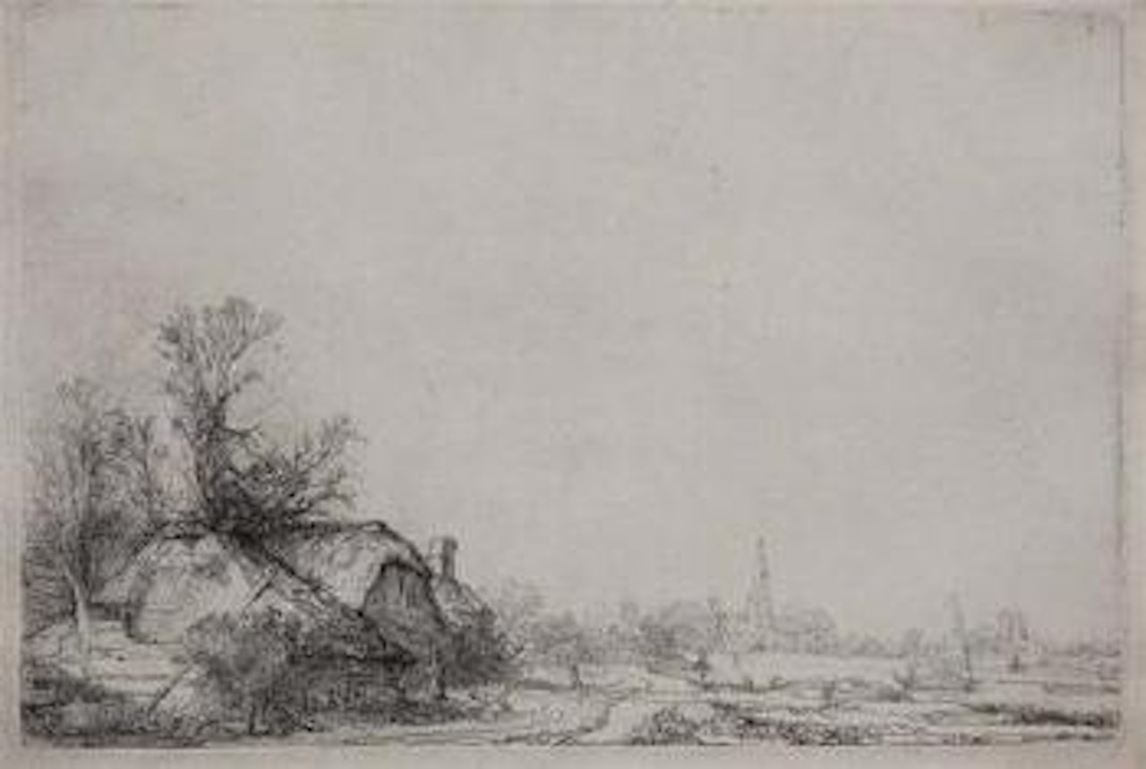 Cottage beside a canal: a view of Diemen by Attributed to Rembrandt Harmensz van Rijn