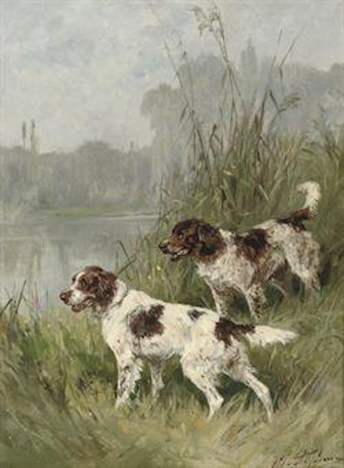 Two English Springer Spaniels on the watch by Olivier de Penne