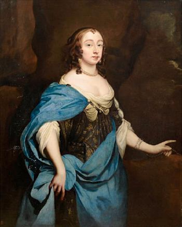 Portrait of a lady, said to be Mary Capel, Duchess of Beaufort, three-quarter-length, with an embroidered dress, and a blue silk wrap by English School