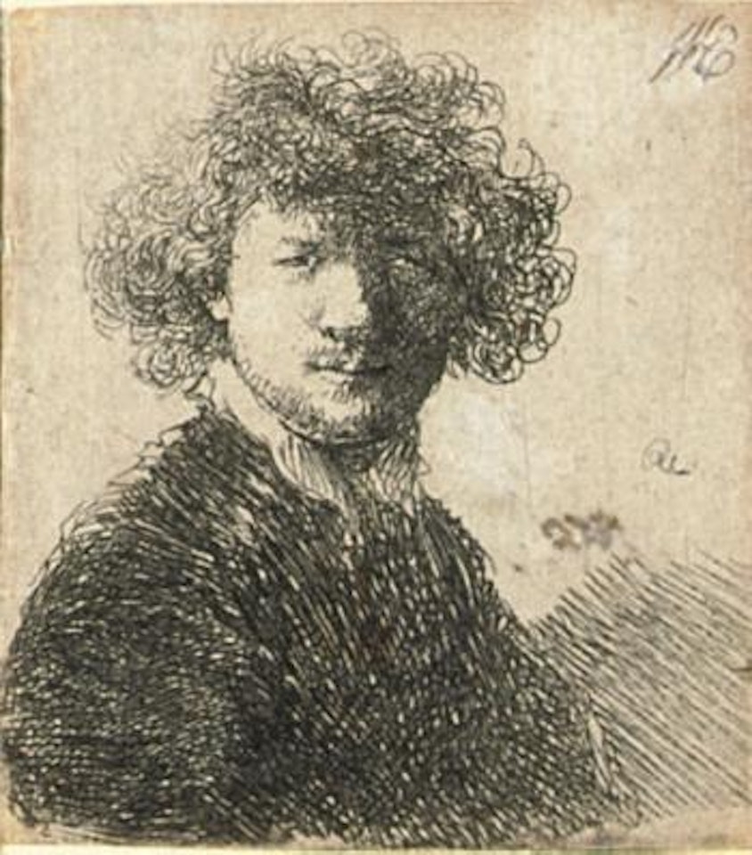 Self Portrait with curly Hair and white Collar: Bust (B., Holl. 1; Hind 33) by Attributed to Rembrandt Harmensz van Rijn