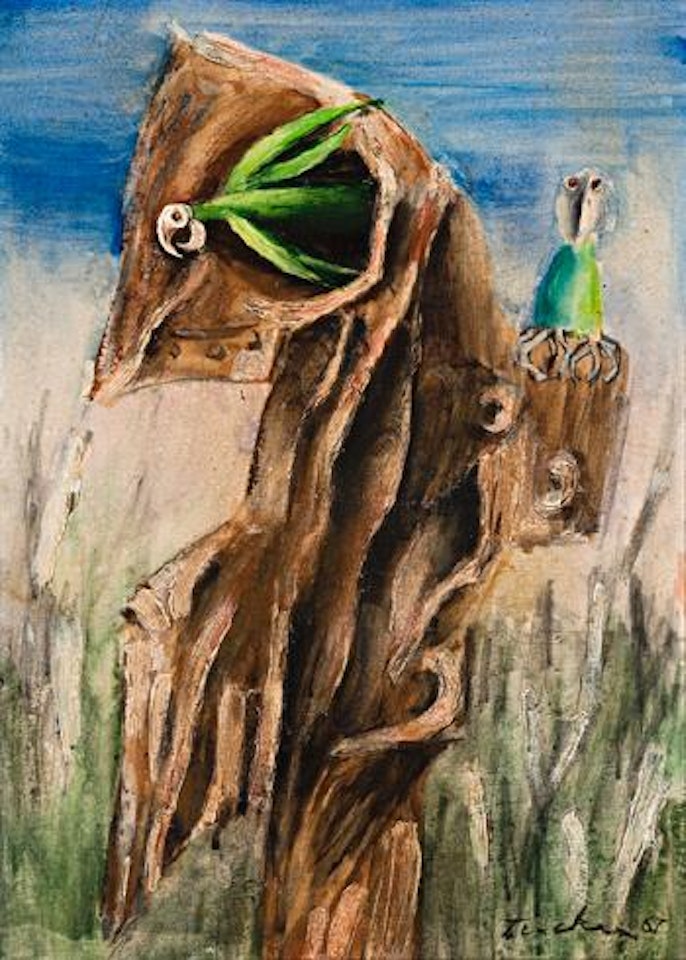 Intruder with parrots by Albert Tucker