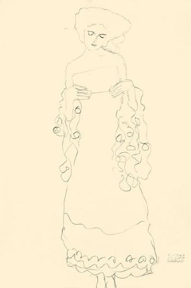 Lesende oder Singende von vorne by Gustav Klimt