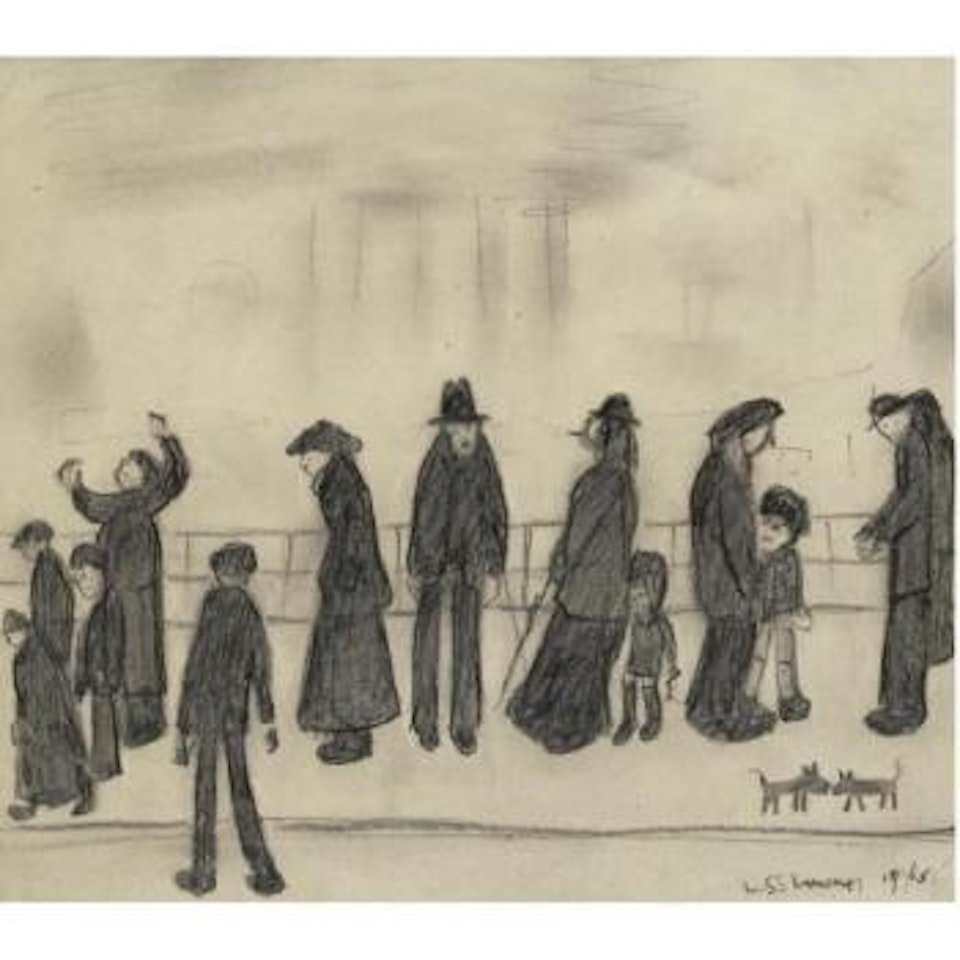 Twelve Figures And Two Dogs by Laurence Stephen Lowry