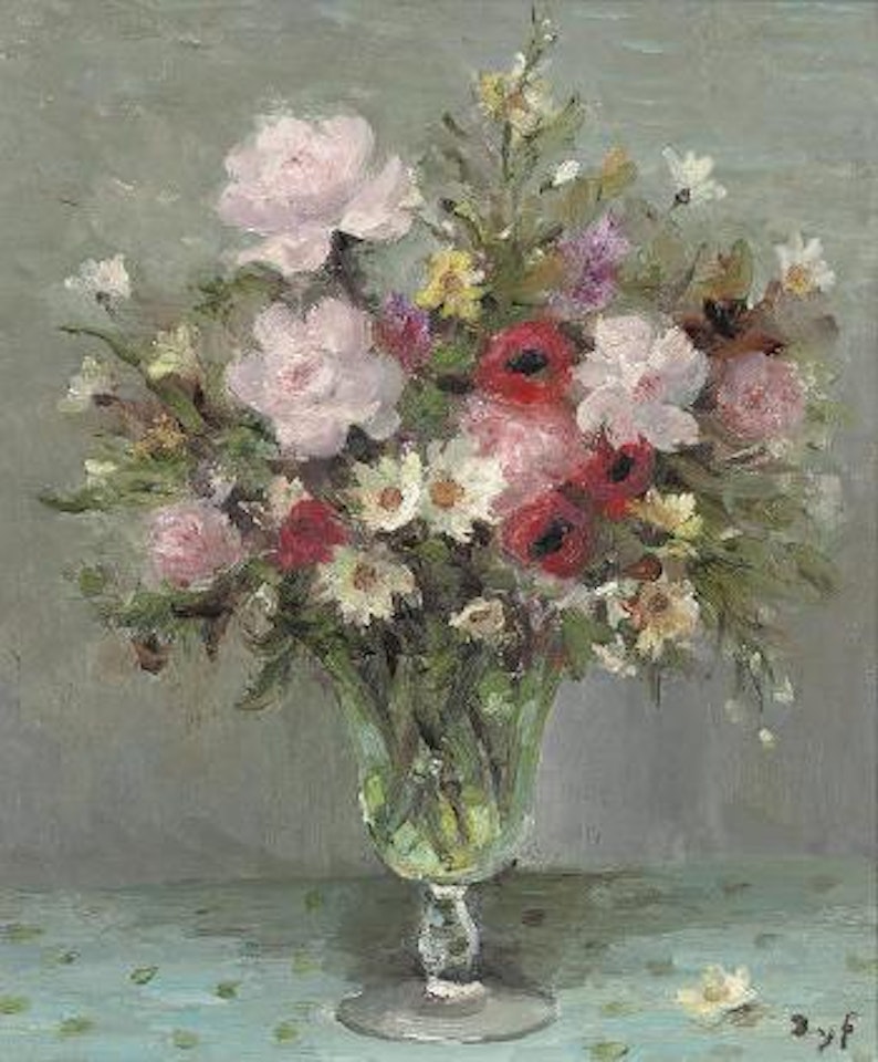 Roses et anémones au verre de mariée by Marcel Dyf