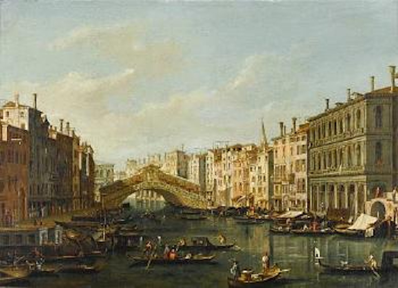 The Grand Canal, Venice, with the Rialto Bridge seen from the South and the Palazzo Dolfin Manin and the Fondamenta del Vin by Canaletto