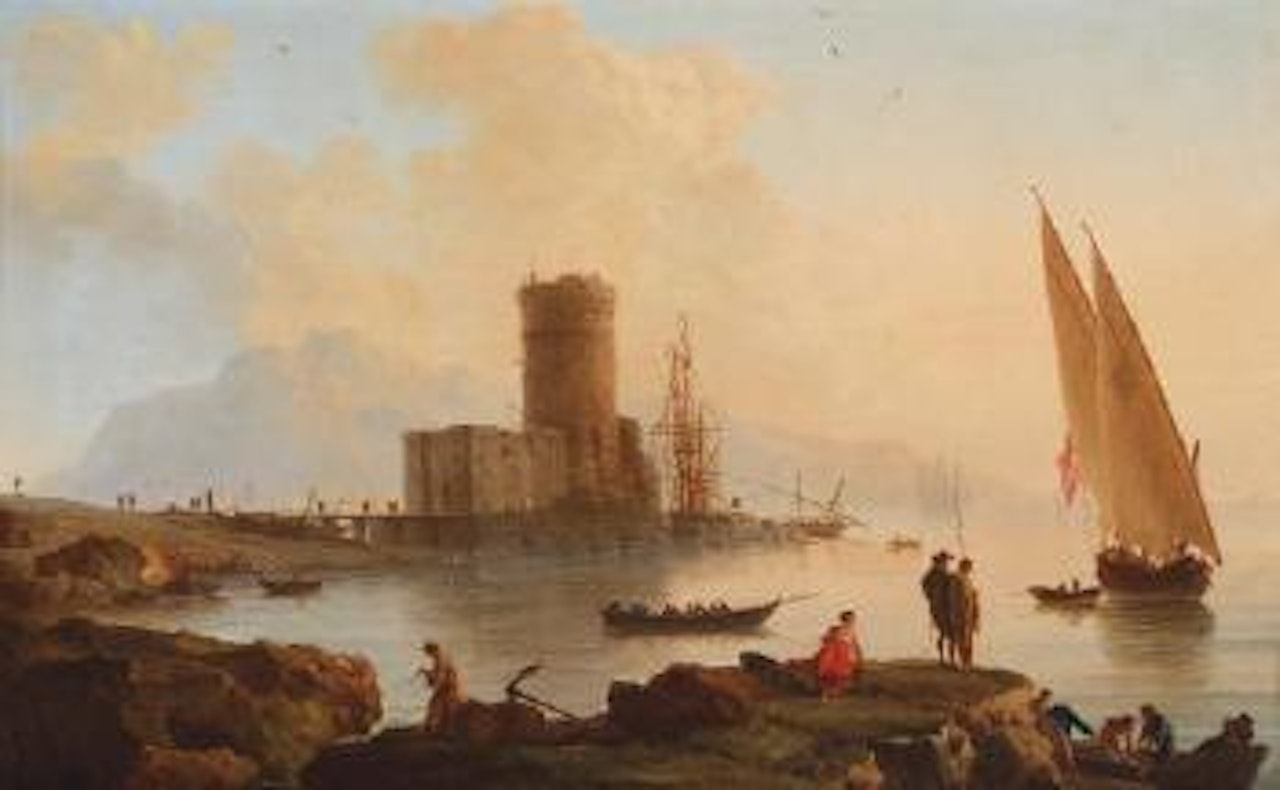 An Italianate landscape with a castle by the sea by Claude Joseph Vernet