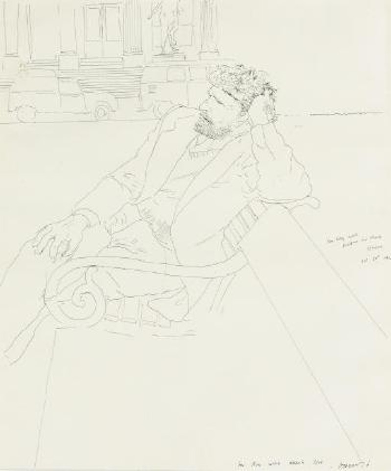 Ron Kitaj outside Akademie der Künste Vienna by David Hockney