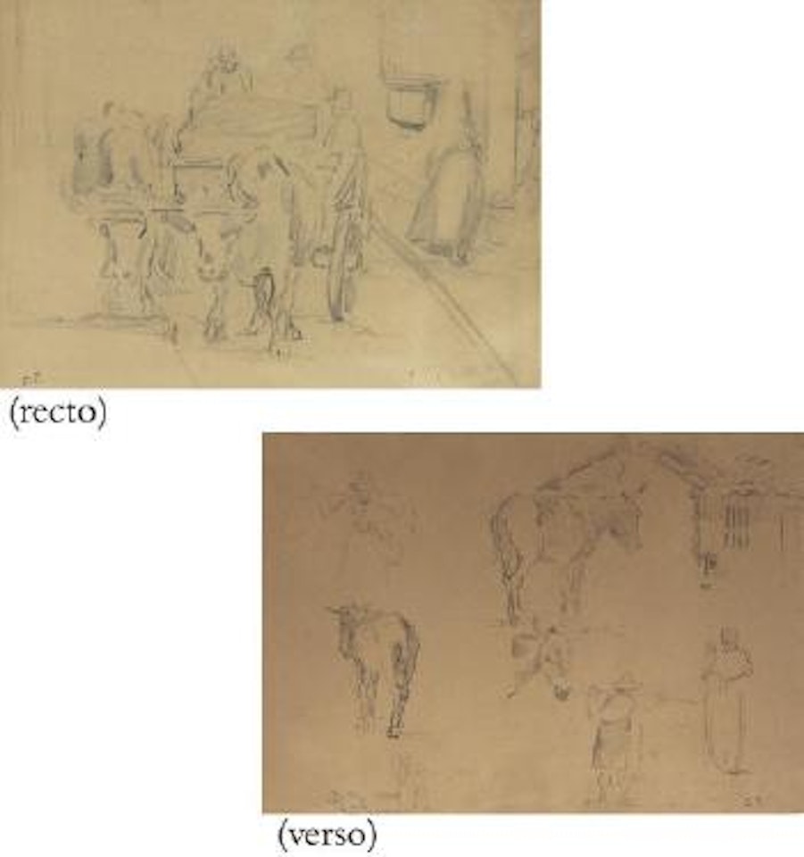 Scène de rue (recto); Études de cheval (verso) by Camille Pissarro