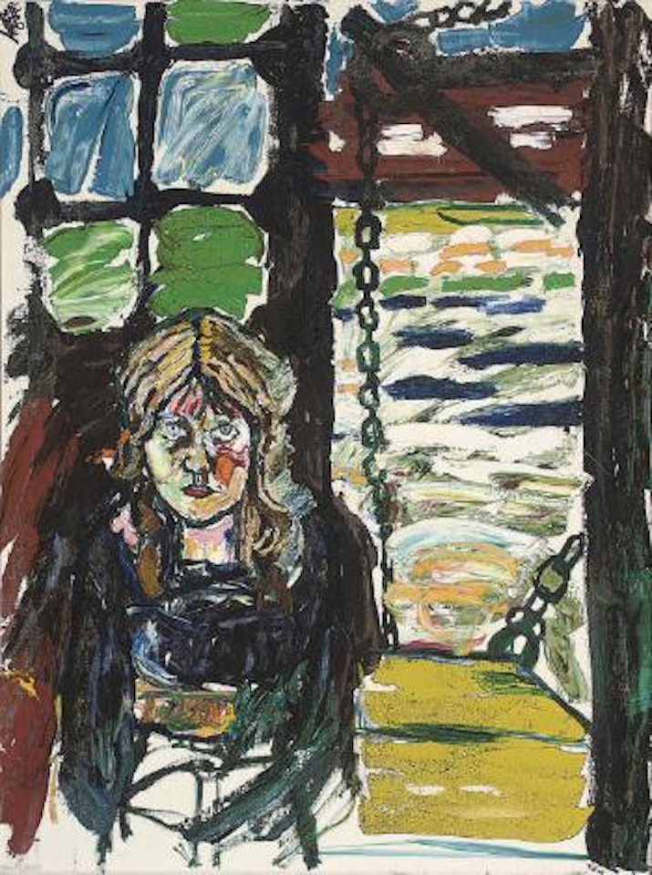 Portrait of Diane in a warehouse by John Bratby